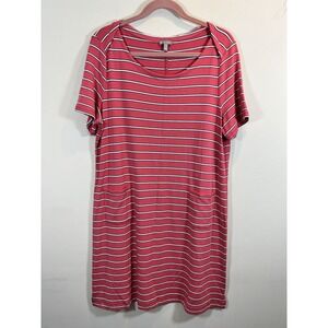 T by talbots womens Orange white stripe scoop neck Shirtdress size XL